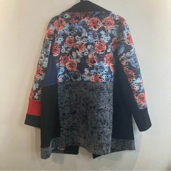 ZOE Sz L Colourful Colour  Block Pattern Unlined Button Closure Pockets Coat - Picture 10 of 12